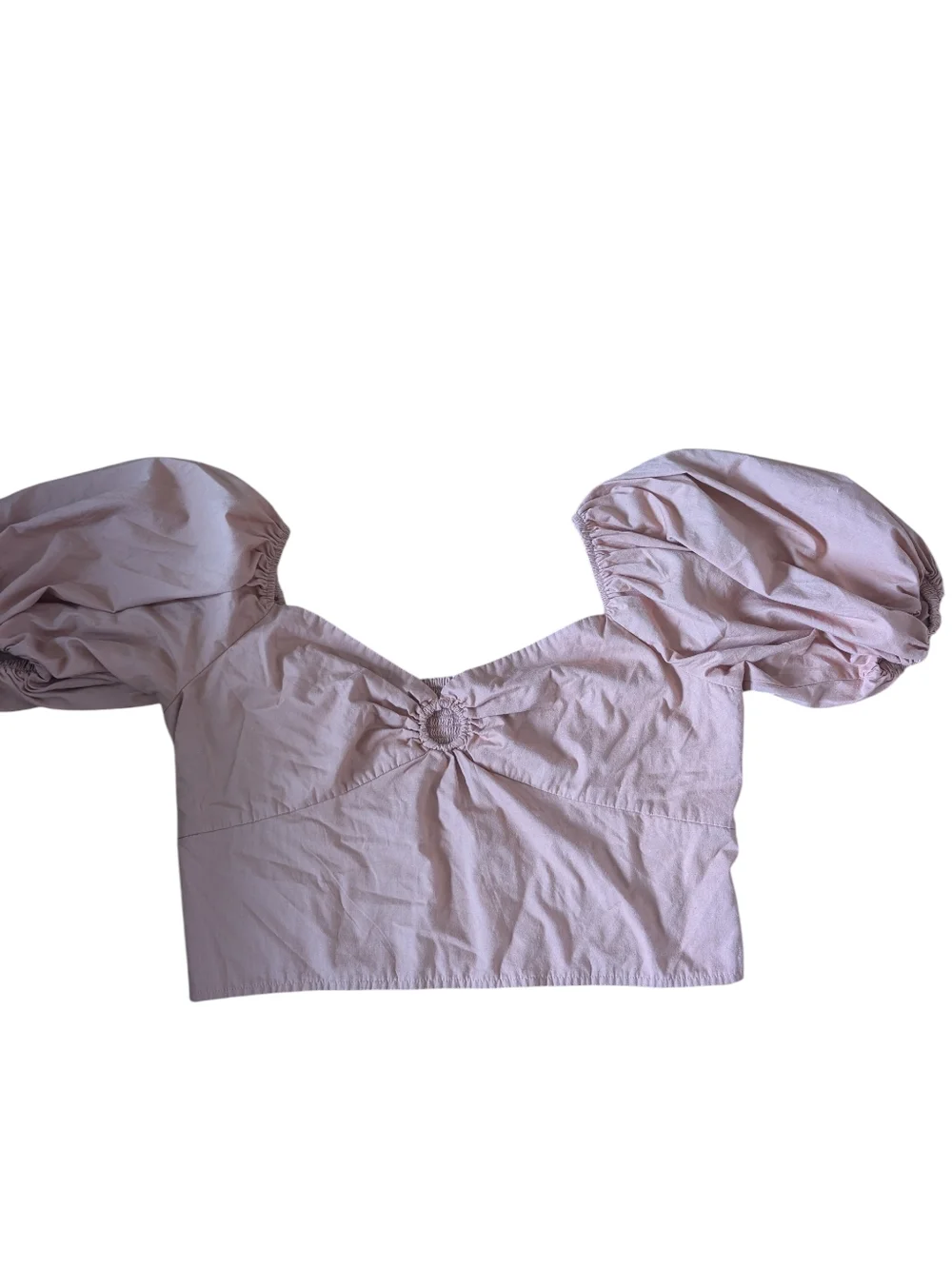 Abercrombie & Fitch Keyhole O-Ring Smocked Back Puff Sleeve Crop‎ Top Size XL